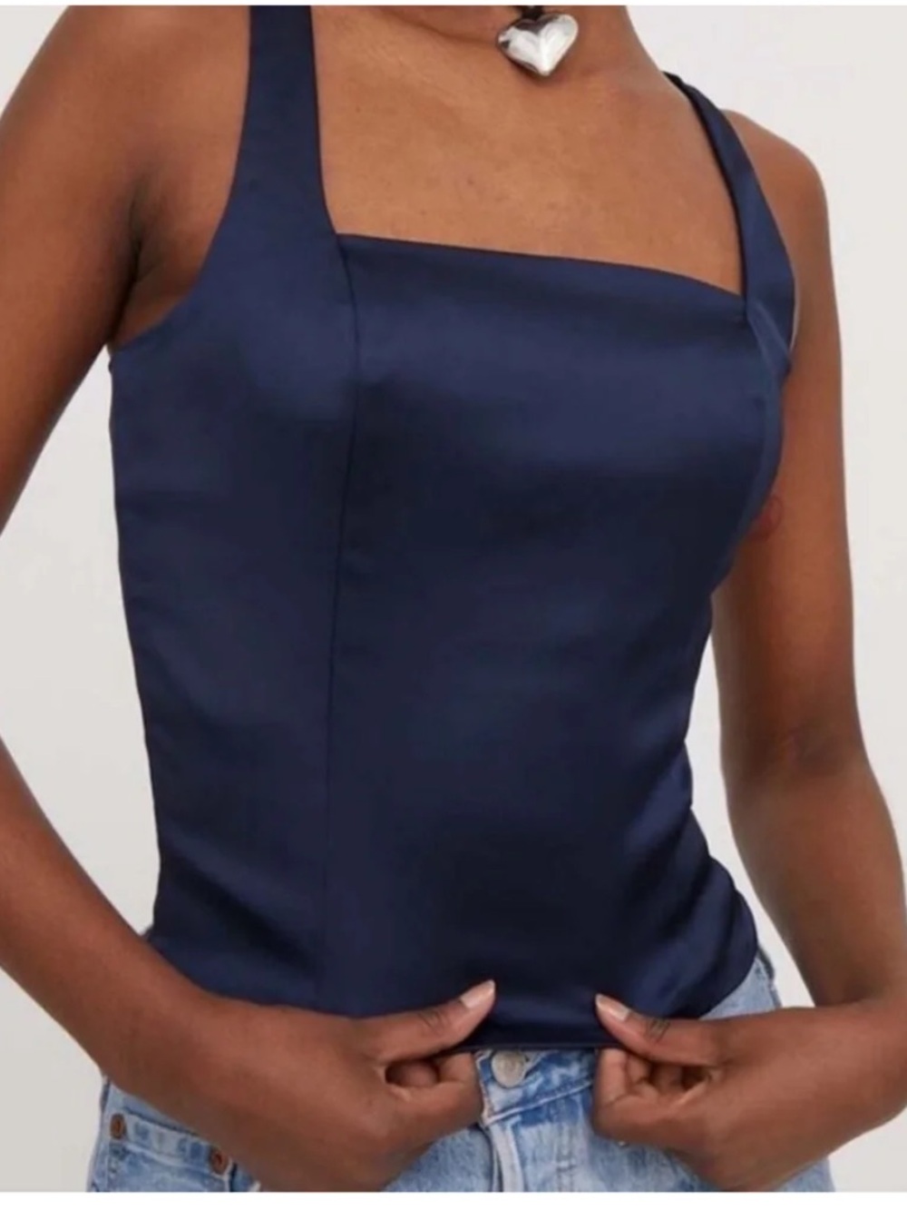 Abercrombie & Fitch Navy Satin Square Neck Top